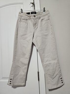 Nine West Cream Ankle Crop Jeans with Hem Button Detail